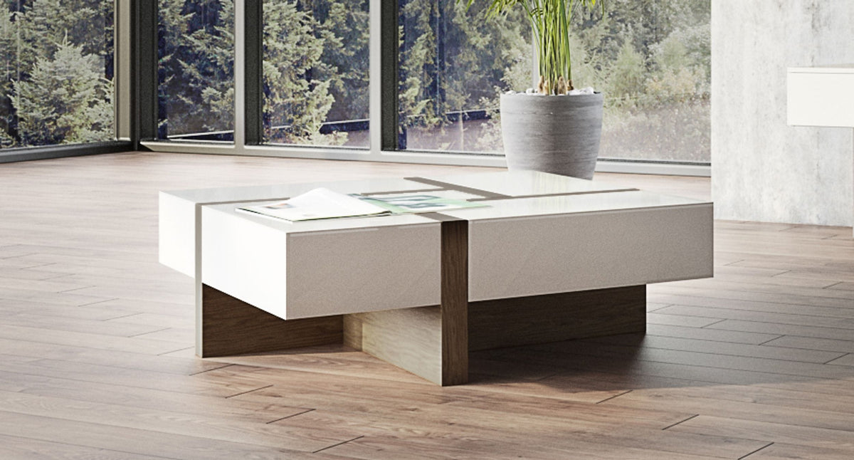 Makai Modern White & Walnut Square Coffee Table by VIG Furniture - View 5