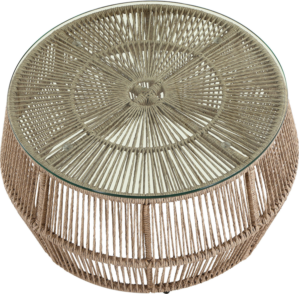 Coastline - Tempered Glass Top And Wicker Outdoor Patio Coffee Table - Natural | Natural