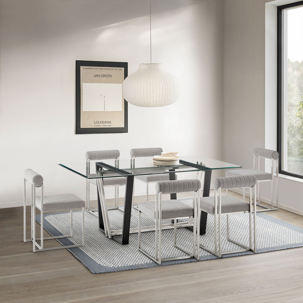 Kai Anastasia - Rectangular Glass Dining Table Set - Brushed Base
