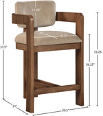 Sacha - Velvet Stool With Brown Base