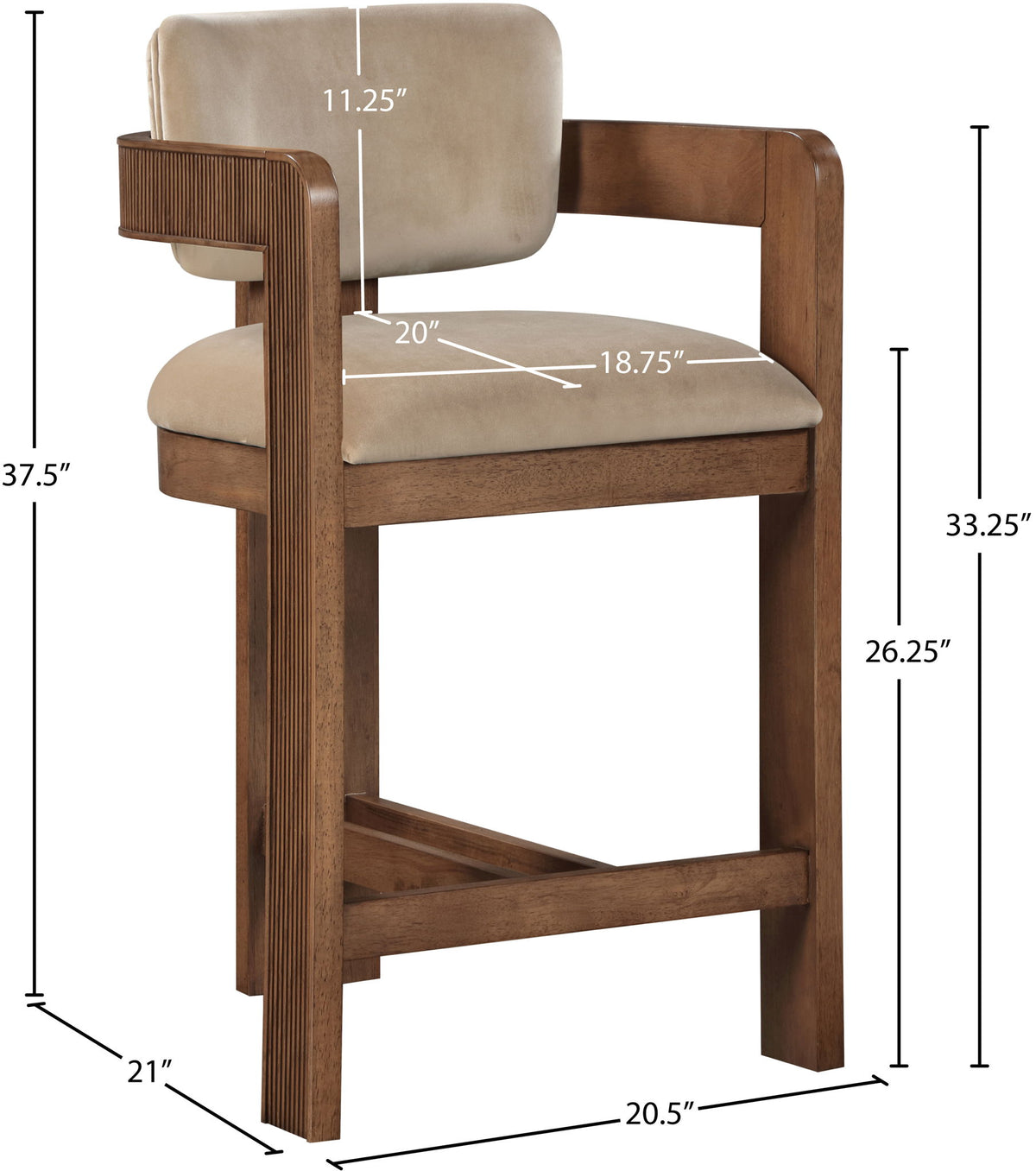 Sacha - Velvet Stool With Brown Base