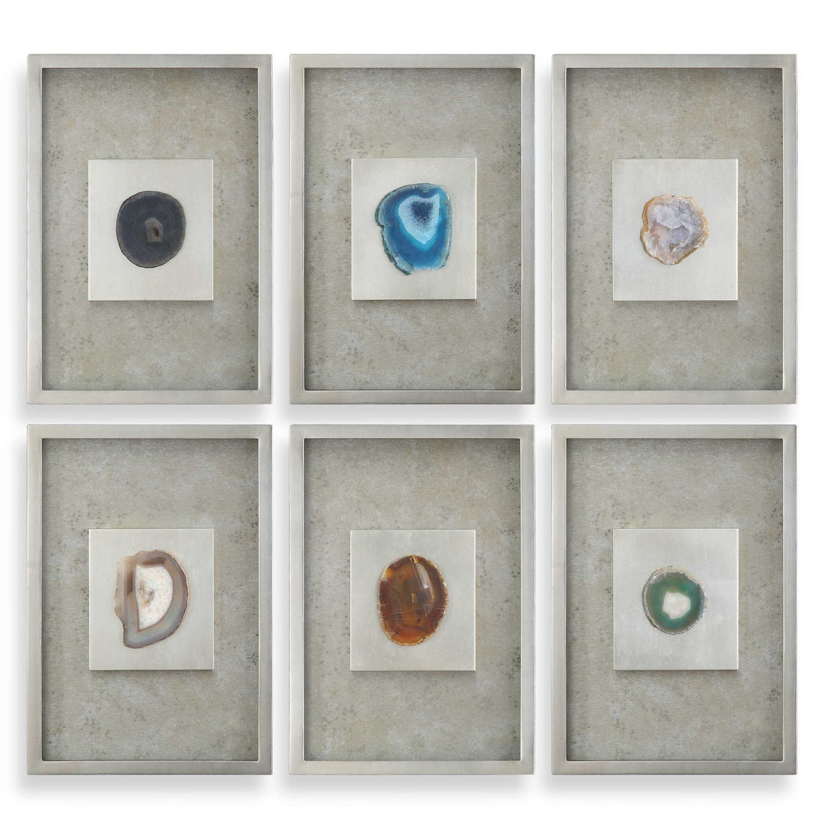 Agate - Stone Wall Art (Set of 6) - Silver