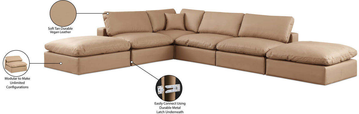Comfy - 6 Piece Faux Leather Modular Sectional - Tan