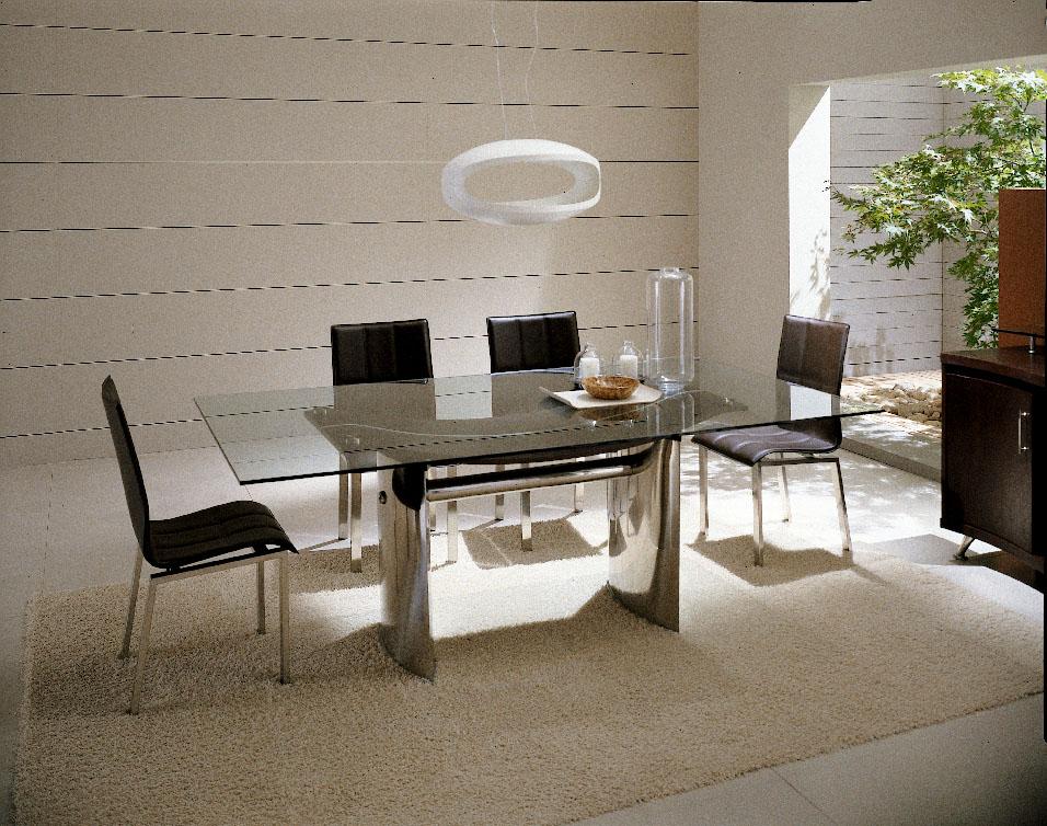 Waves Collection Modern Glass w/Chrome Stainless Steel Dining Table by VIG Furniture - View 1