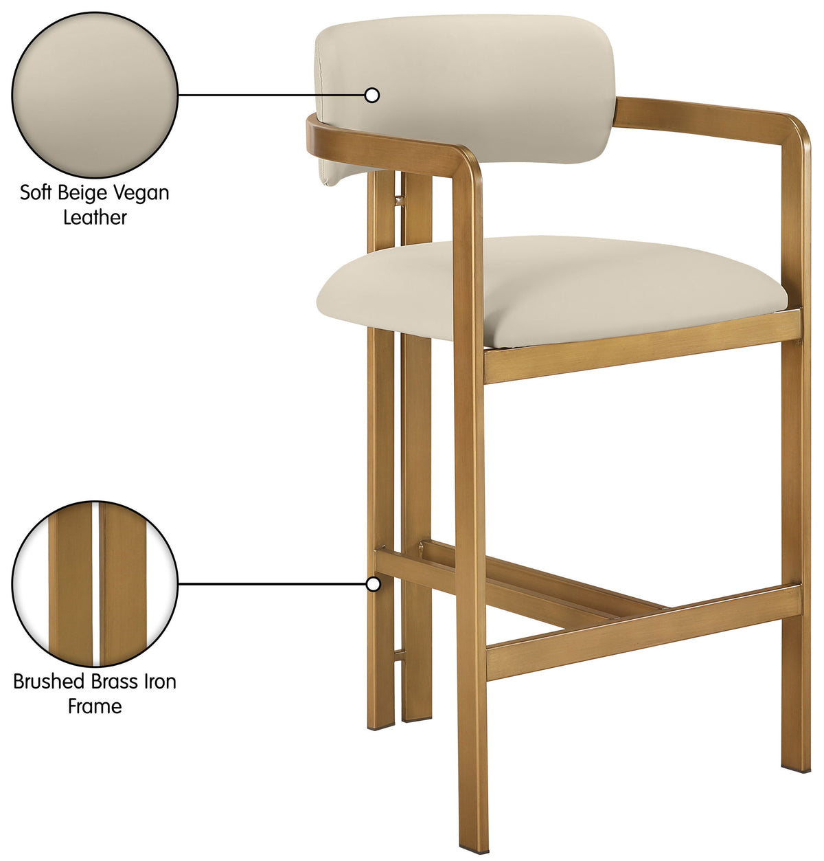 Aurum - Vegan Leather Upholstered Counter Stool With Brushed Brass Base