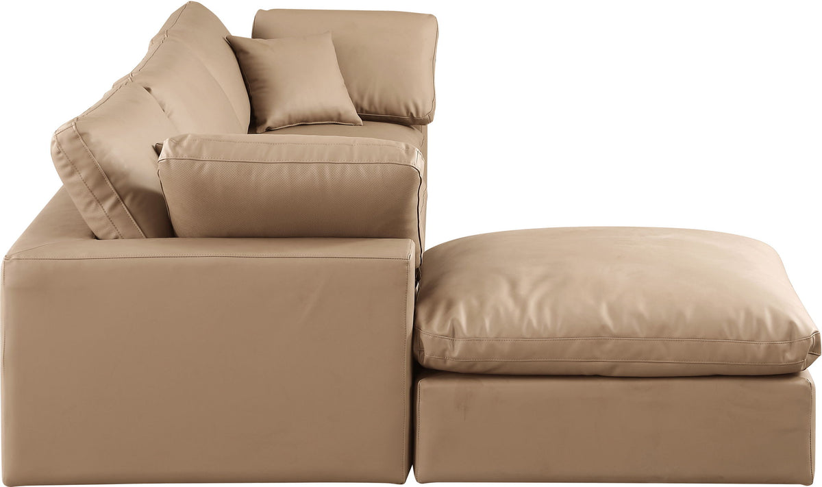 Comfy - 4 Piece Faux Leather Modular Sectional With Chaise - Tan