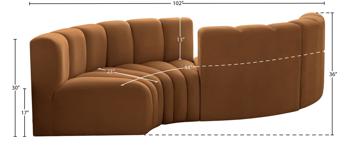 Arc - Velvet 4 Piece Curved Modular Sofa - Saddle
