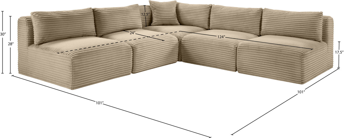 Shaggy - Fabric 5 Piece Modular Corner Armless Sectional