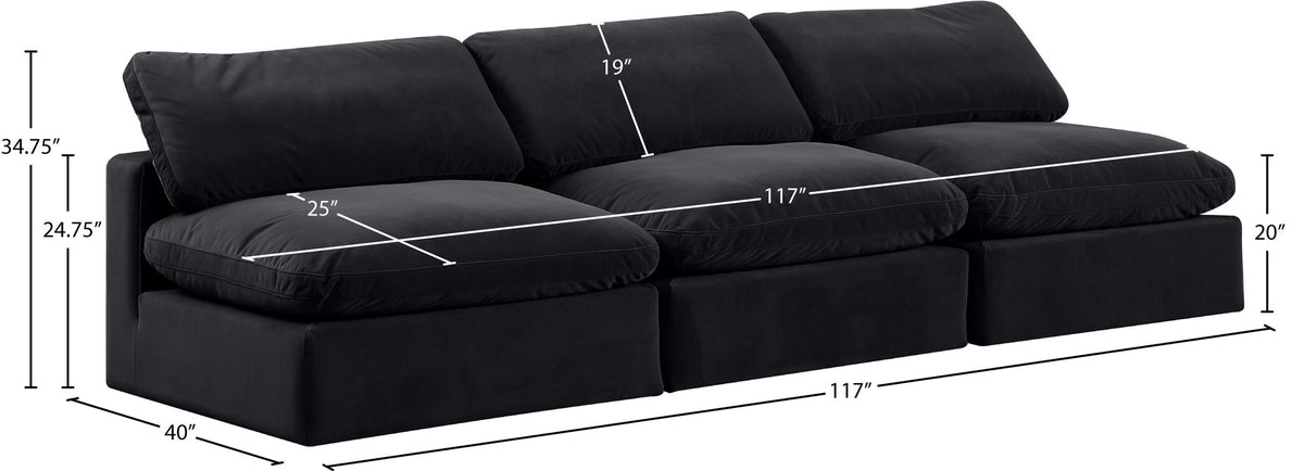 Comfy - Velvet Modular Armless Sofa 3 Seats