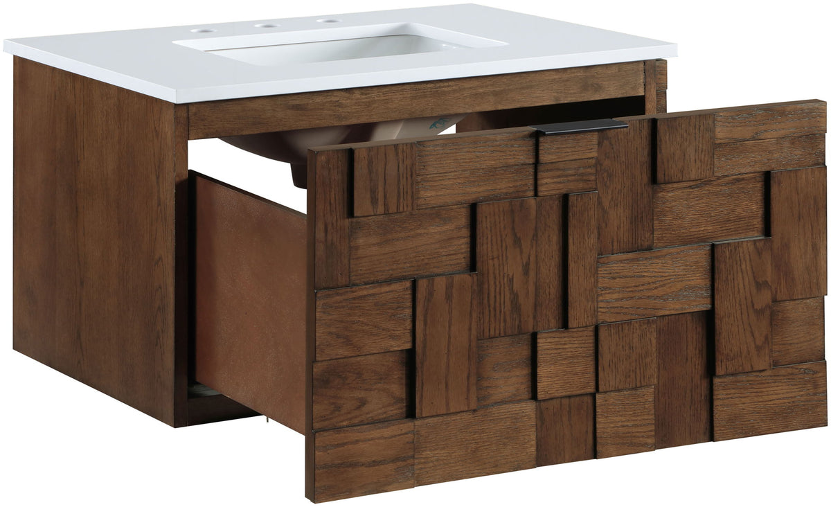 Leonardo - Engineered Stone And Solid Wood 24" Wall Mounted Bathroom Vanity