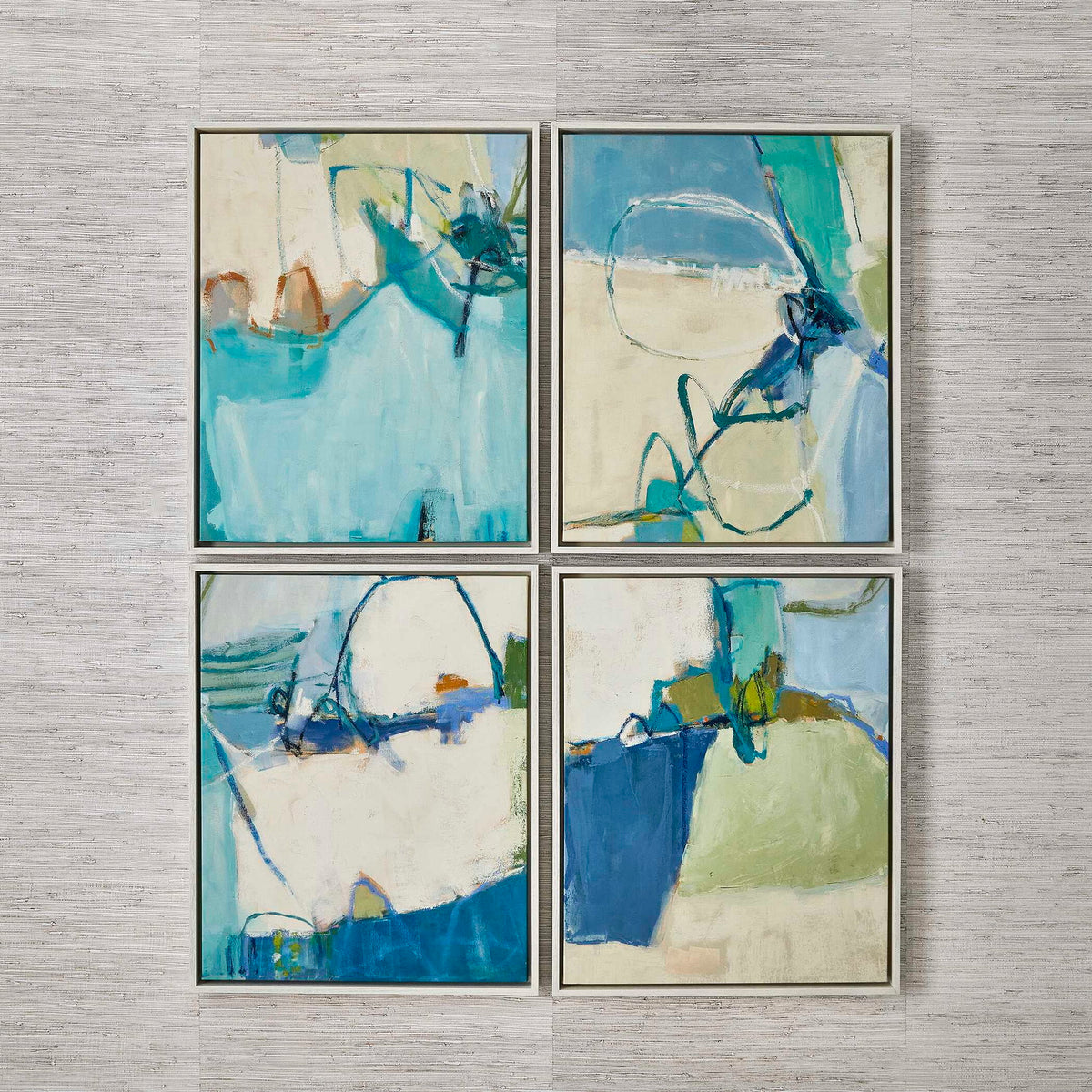 Cool Outlook - Framed Canvases (Set of 4) - Black / Blue / Green