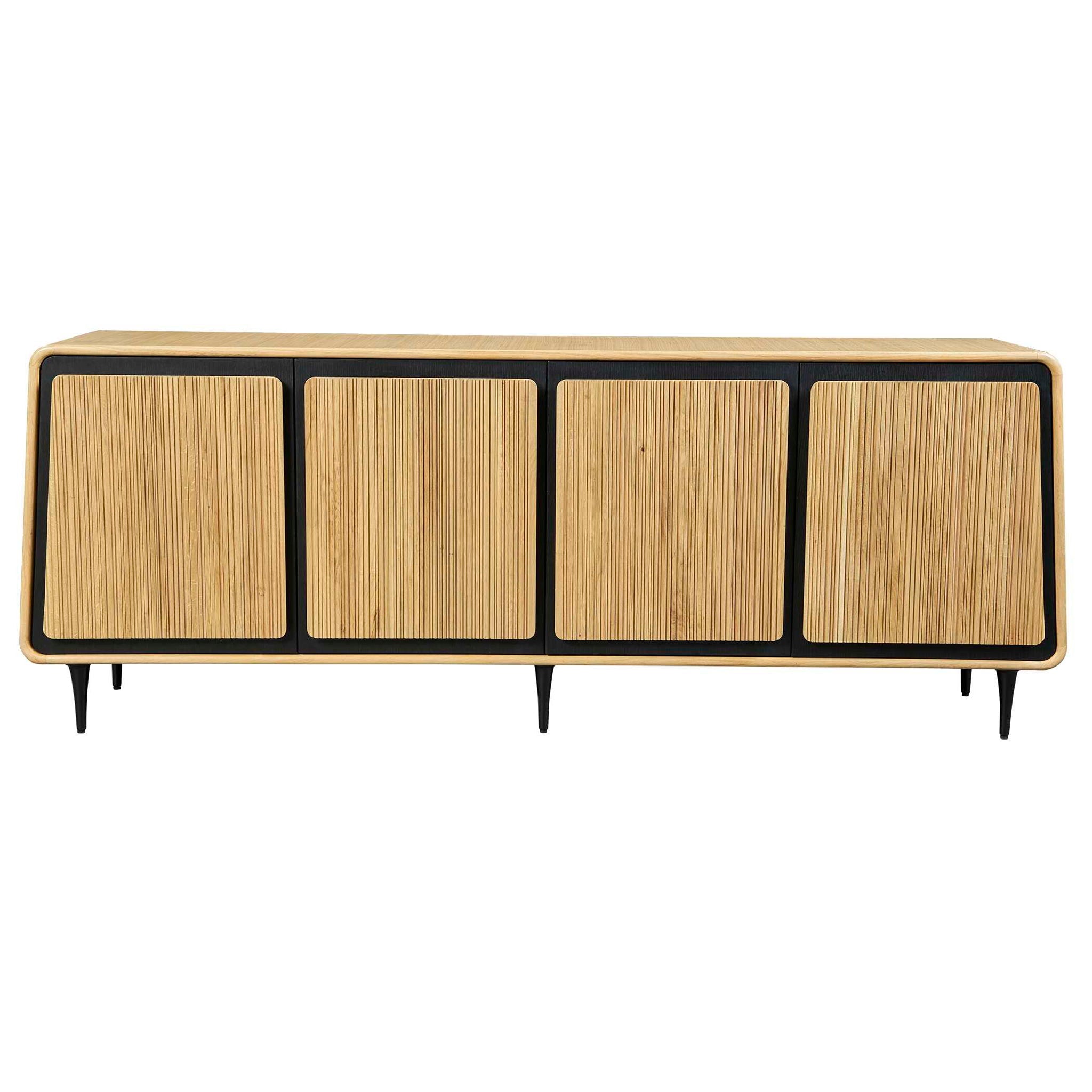Striation - 4 Door Cabinet - Black / Woodtone