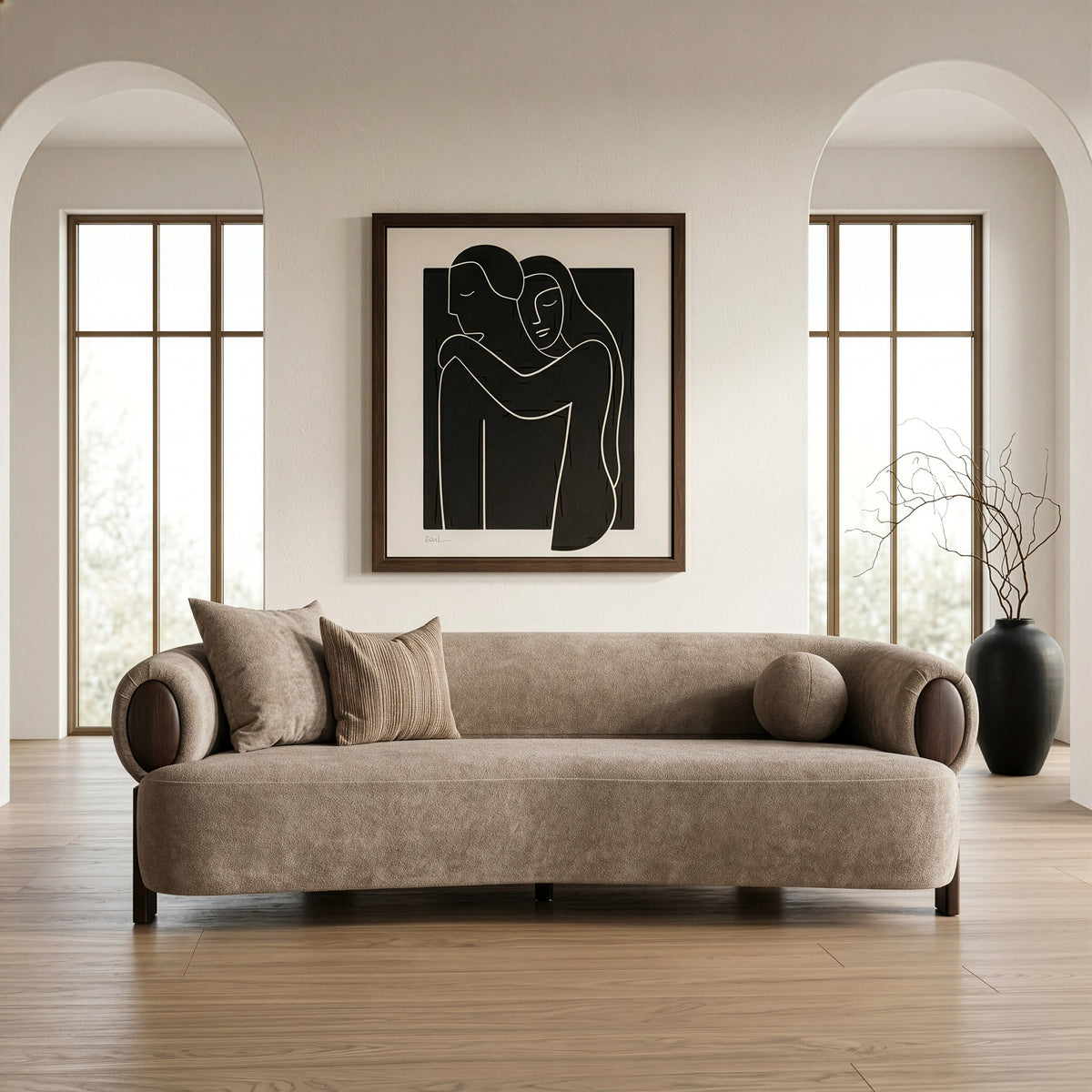 Arnaud - Modern Tan Fabric + Brown Oak Sofa by VIG Furniture - View 8