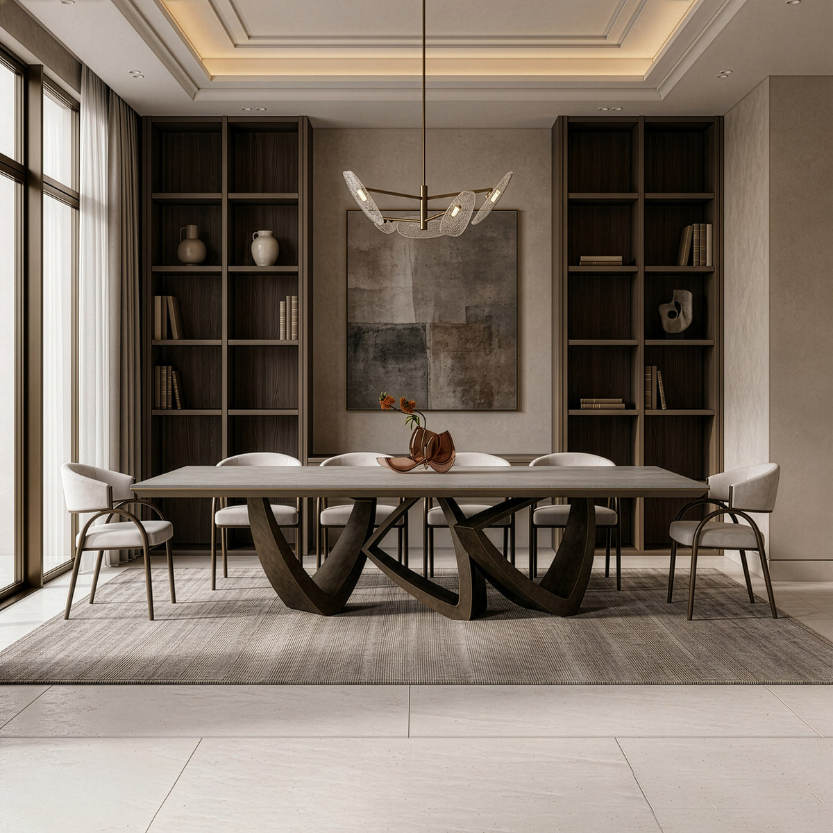 Dollemore - Modern Faux Travertine Ceramic + Antique Brass Dining Table by VIG Furniture - View 6