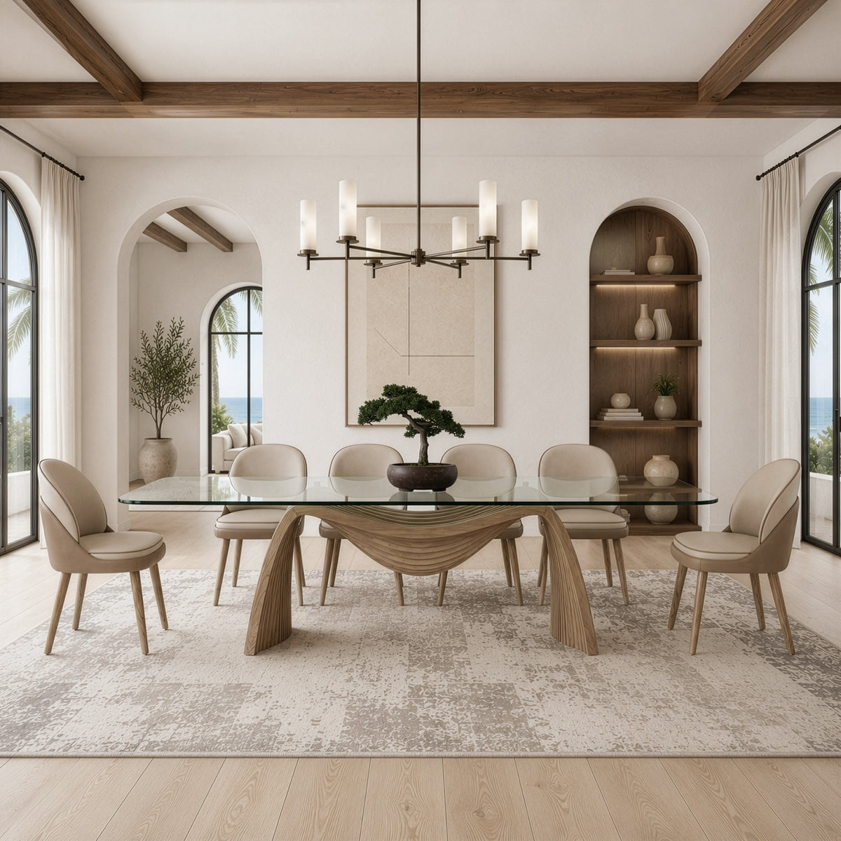 Pangea - Mid-Century Modern Glass + Buckwheat Ash Rectangular Dining Table by VIG Furniture - View 6