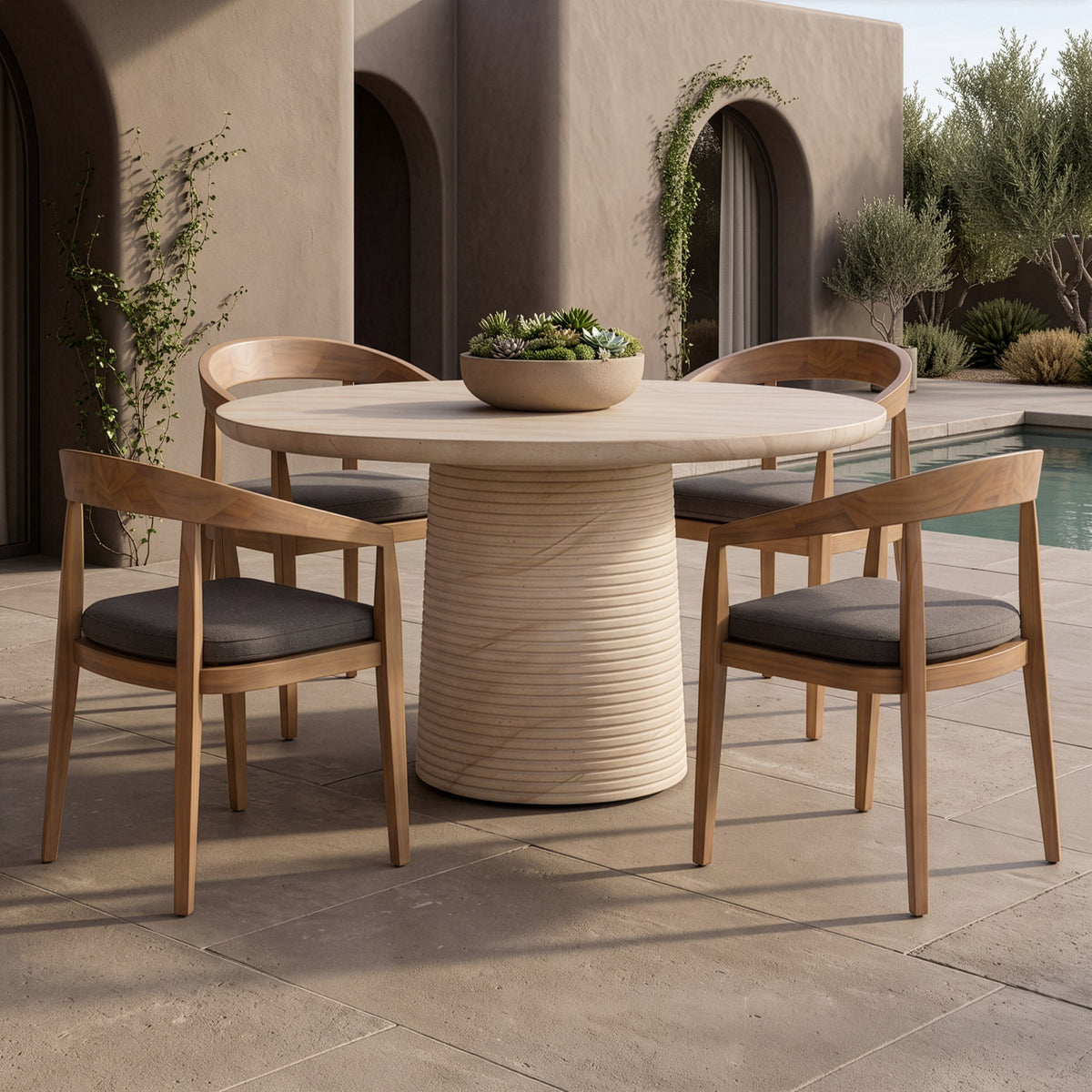Sinai - Modern Faux Travertine Concrete Round Dining Table by VIG Furniture - View 6
