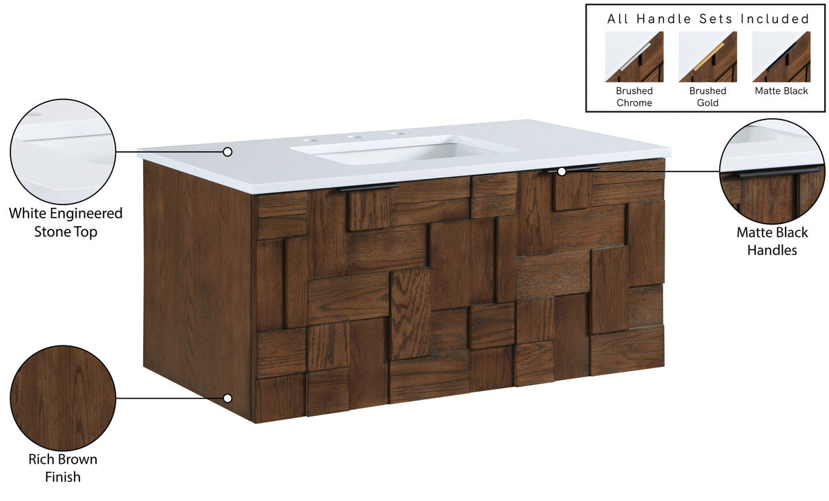 Leonardo - Engineered Stone And Solid Wood 24" Wall Mounted Bathroom Vanity