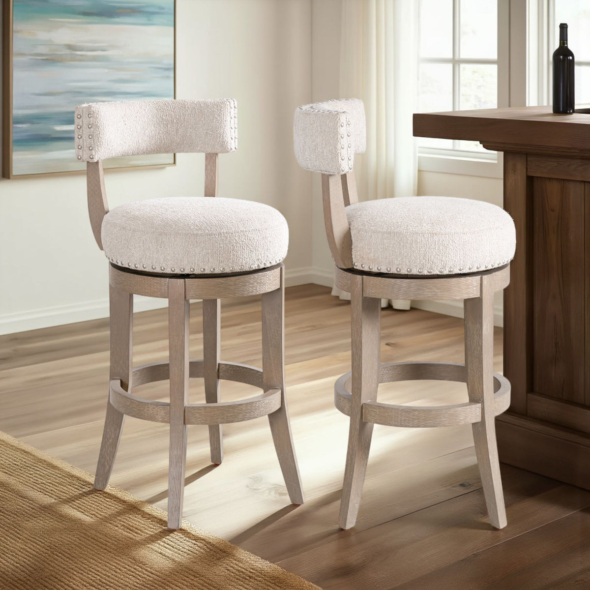 Mystic - Solid Wood Upholstered 30" Bar Height Swivel Barstool