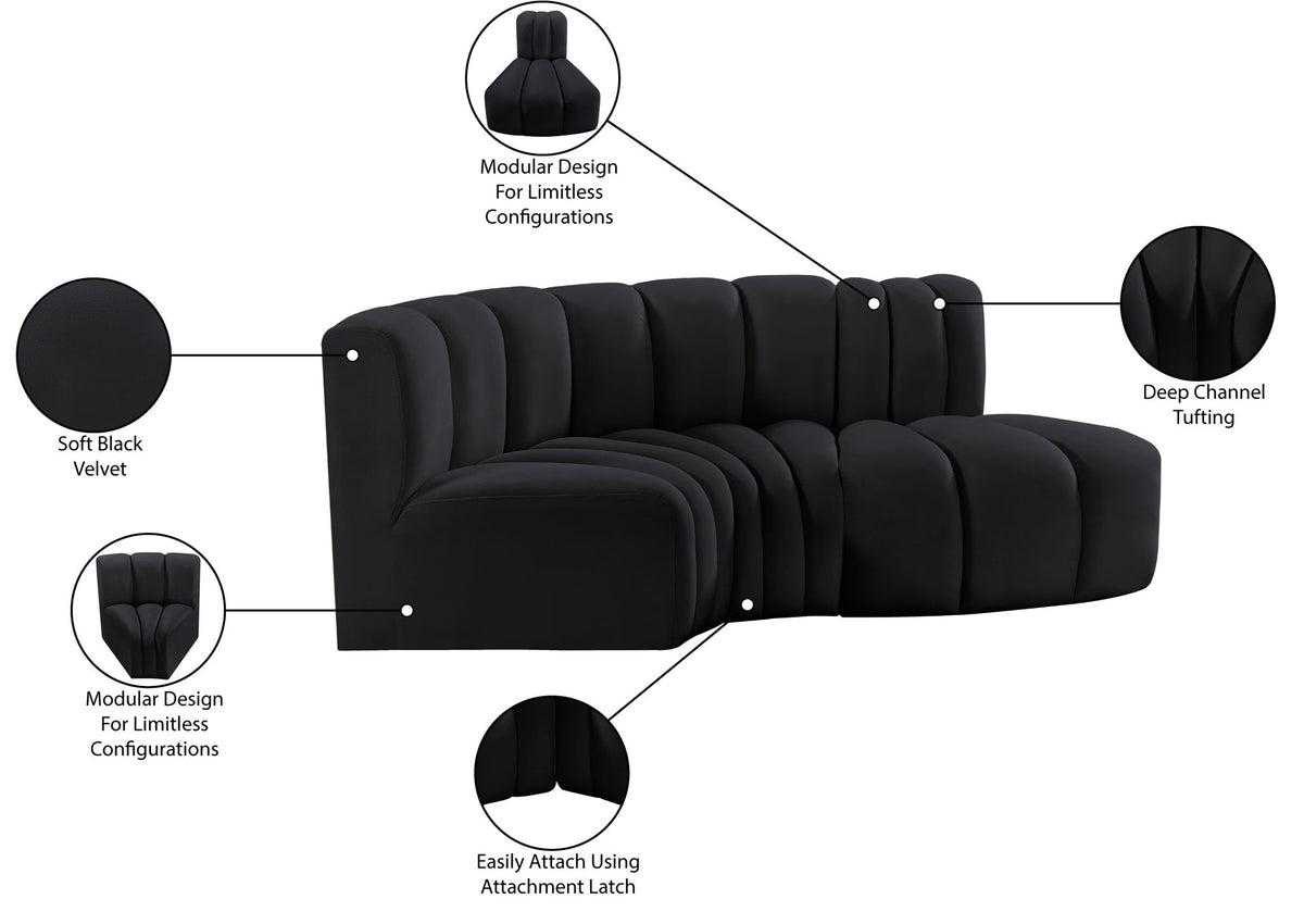Arc - Velvet 3 Piece Modular L-Shaped Sofa