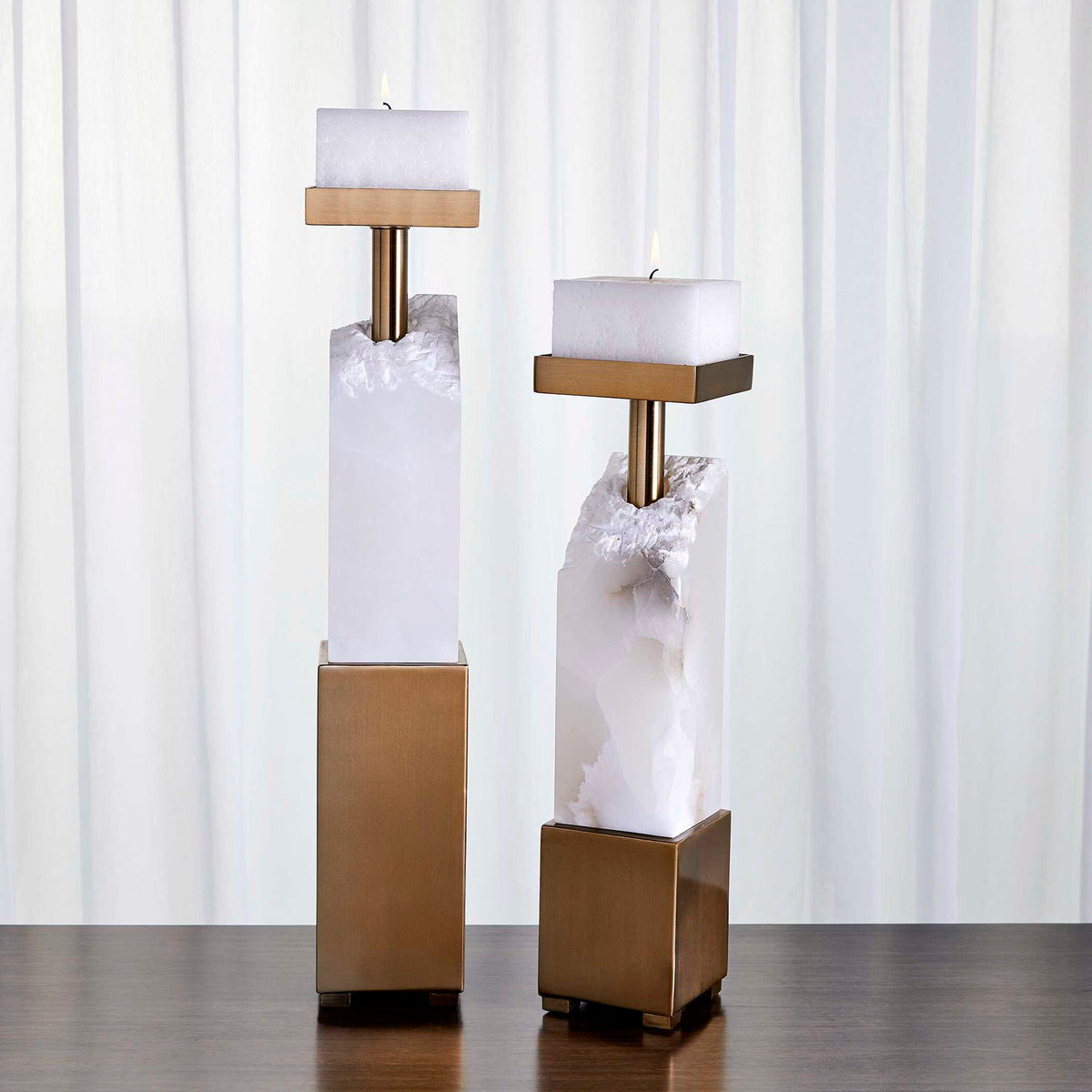 Ebena - Candleholders (Set of 2) - Brass / Gold / White