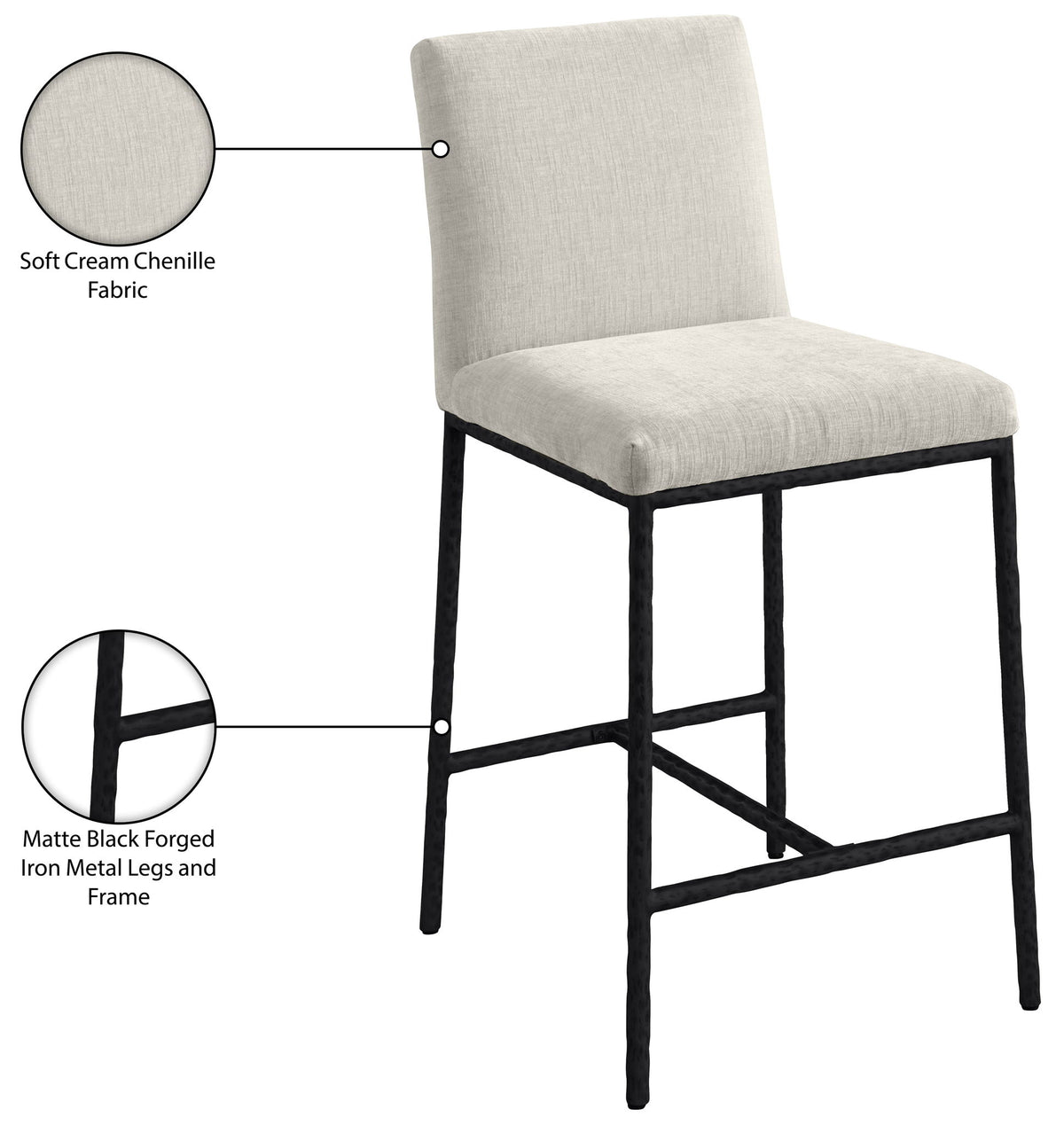 Reeves - Chenille Fabric Upholstered Counter Stool (Set of 2) - Black Base