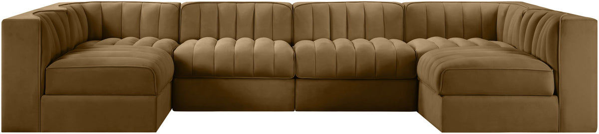 Rummi - Armless Velvet Performance Fabric Upholstered 6 Piece Modular Sectional