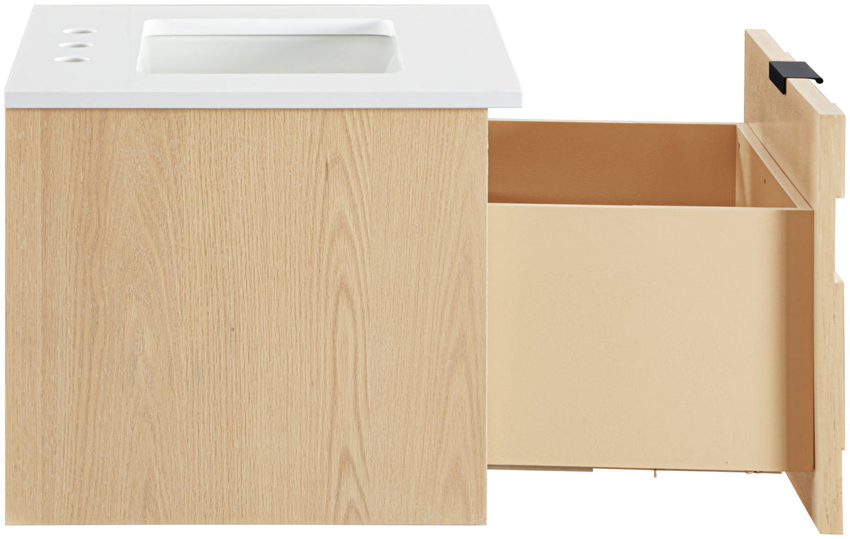Leonardo - Engineered Stone And Solid Wood 24" Wall Mounted Bathroom Vanity