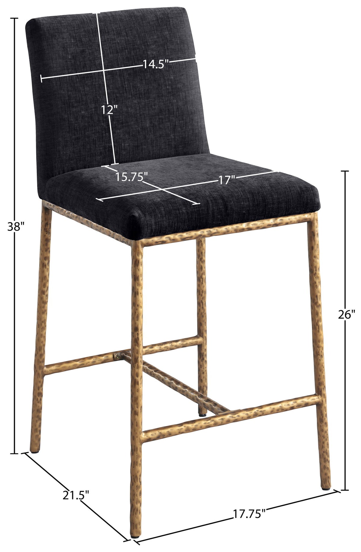 Reeves - Chenille Fabric Upholstered Counter Stool (Set of 2) - Gold Base