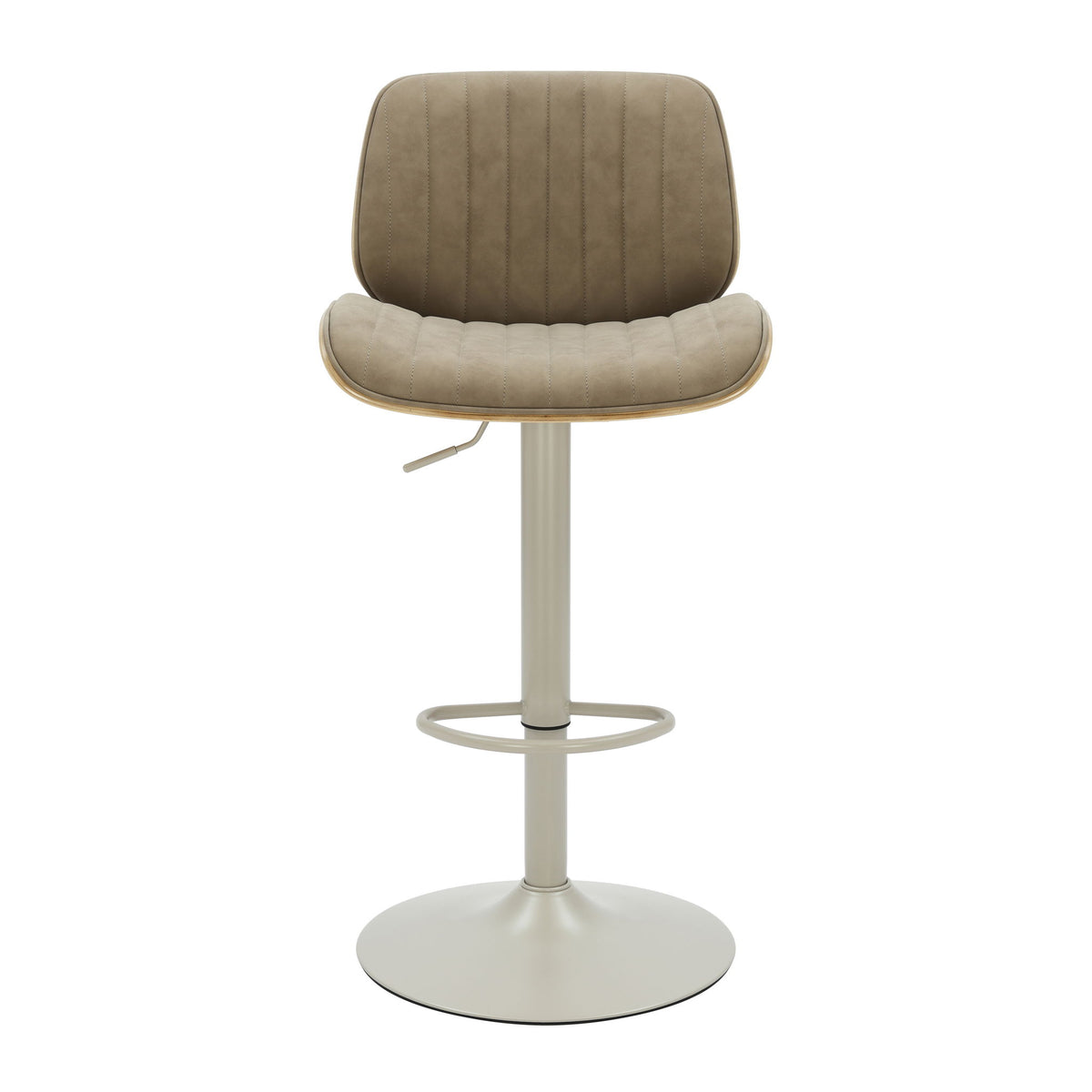 Brock - Adjustable Swivel Curved Back Wood Bar Stool With Faux Leather Seat