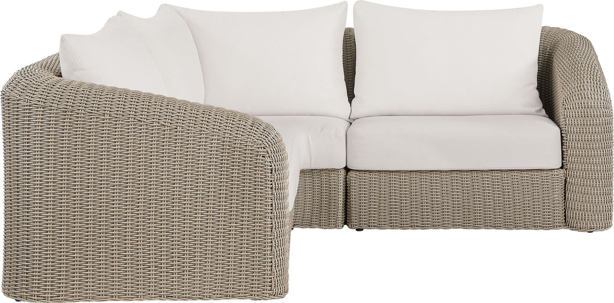 Seacrest - Olefin Water Resistant Fabric And Wicker 3 Piece Outdoor Patio Modular Sectional