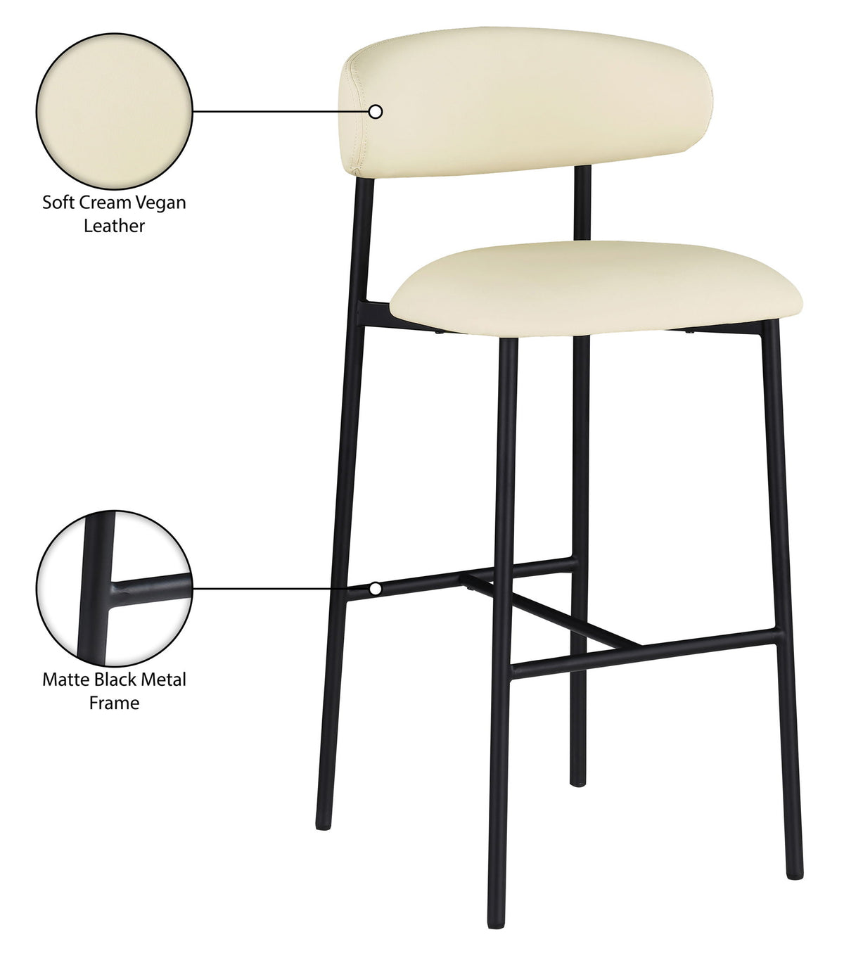 Lupita - Vegan Leather Upholstered Bar Stool (Set of 2) - Cream / Matte Black