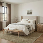 Nara - Linen Textured Fabric Upholstered Bench - Painted Natural