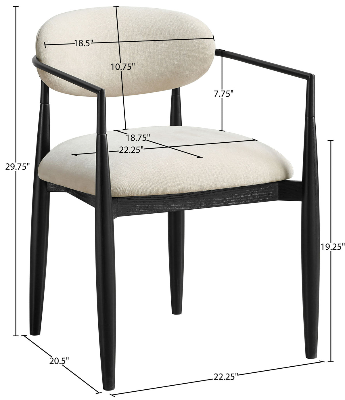 Riccio - Fabric Dining Arm Chair (Set of 2) - Black Frame