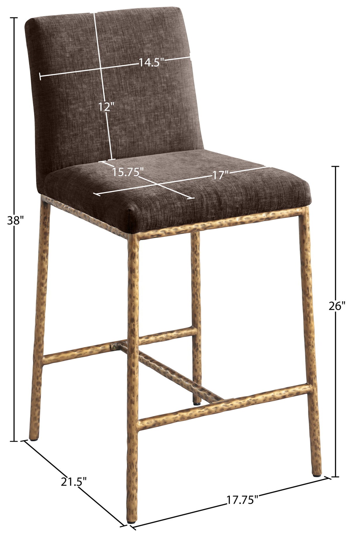 Reeves - Chenille Fabric Upholstered Counter Stool (Set of 2) - Gold Base