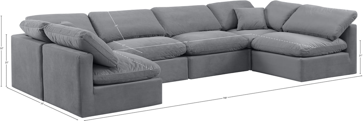 Indulge - Velvet 6 Piece Modular U-Shaped Sectional