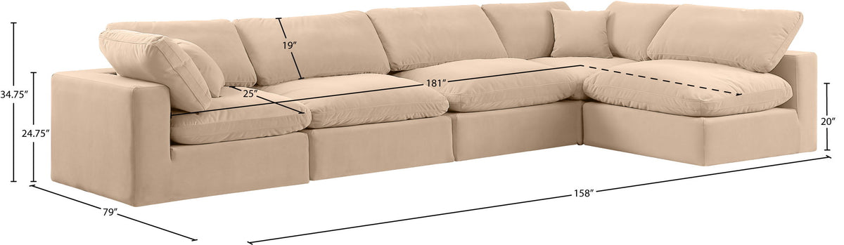 Comfy - 5 Piece Velvet Modular Sectional