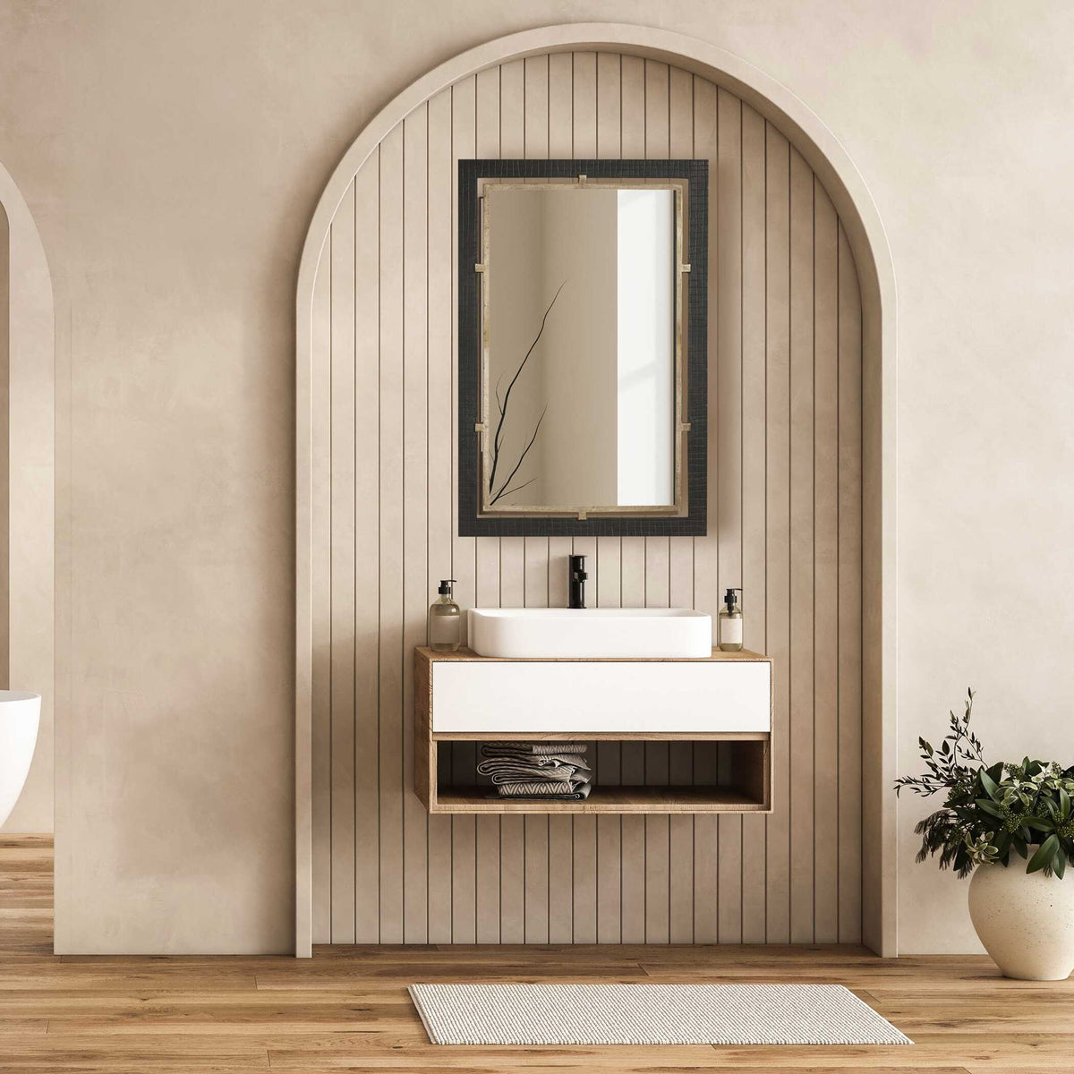 Bach - Rectangle Mirror - Walnut & Brass