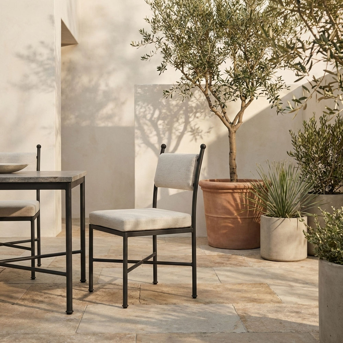 Leni - Outdoor Side Chair With Cushions And Powder Coated Aluminum Frame (Set of 2) - Moonveil / Warm Gray