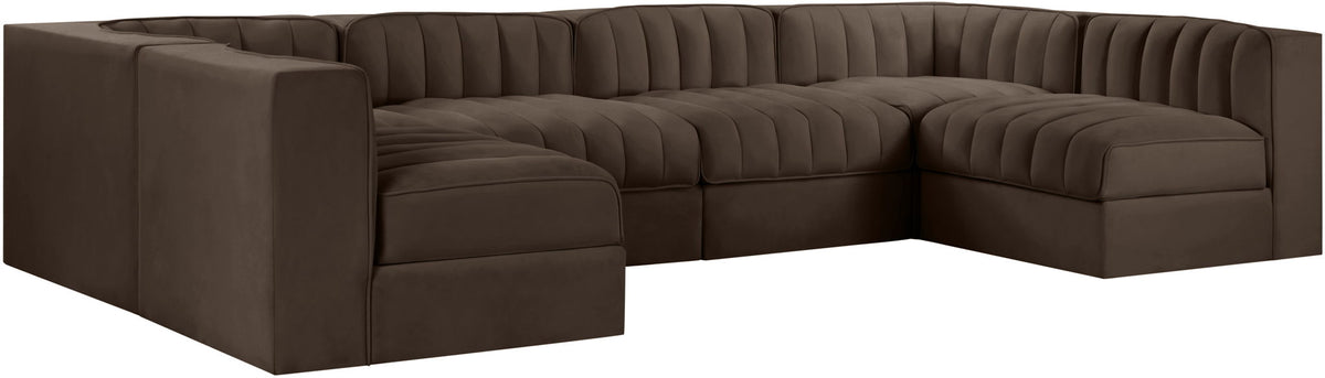 Rummi - Armless Velvet Performance Fabric Upholstered 6 Piece Modular Sectional