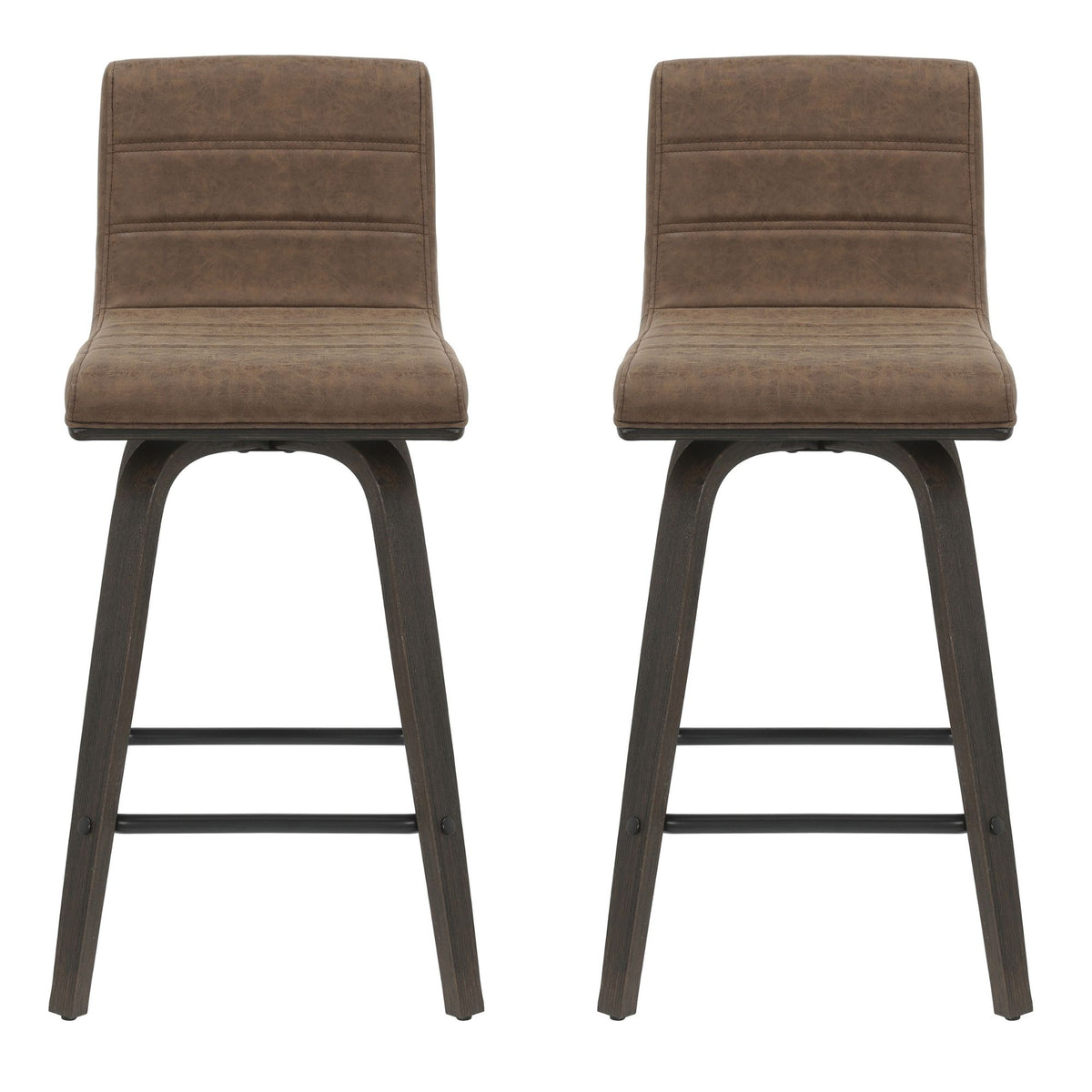 Vienna - 35.5" Swivel Counter Height Square Back Wood Bar Stool With Faux Leather Seat