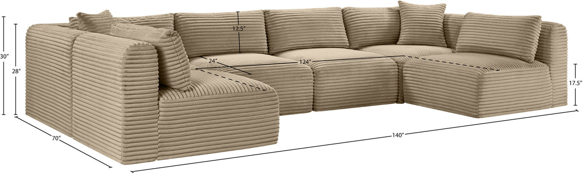 Shaggy - Fabric 6 Piece Modular U-Shaped Armless Sectional