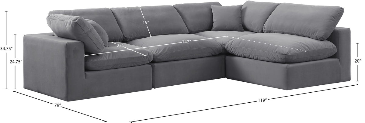 Comfy - 4 Piece Velvet Modular Armless Sectional
