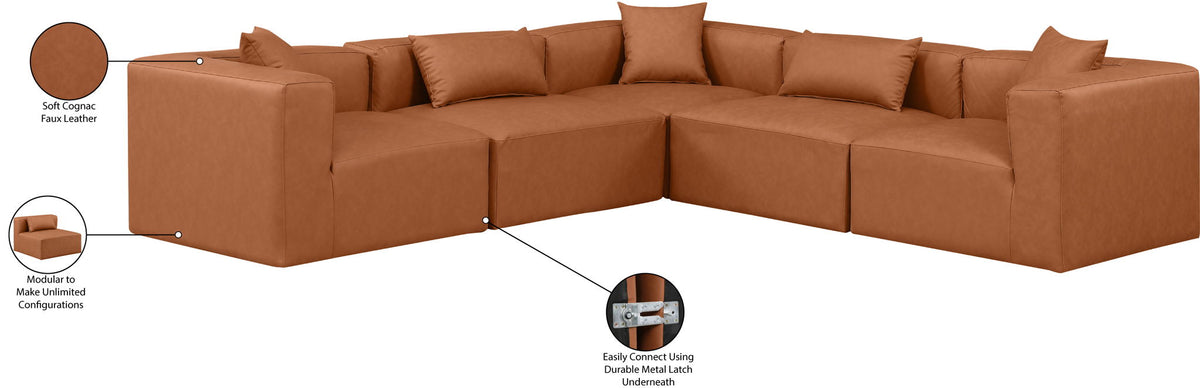 Cube - 5 Piece Modular Corner Sectional - Cognac