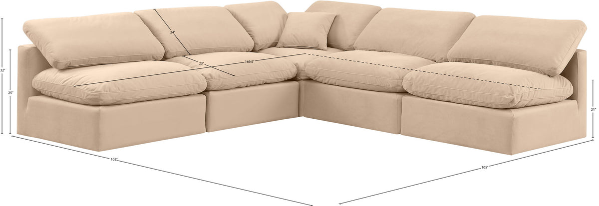 Indulge - Velvet 5 Piece Modular Corner Armless Sectional