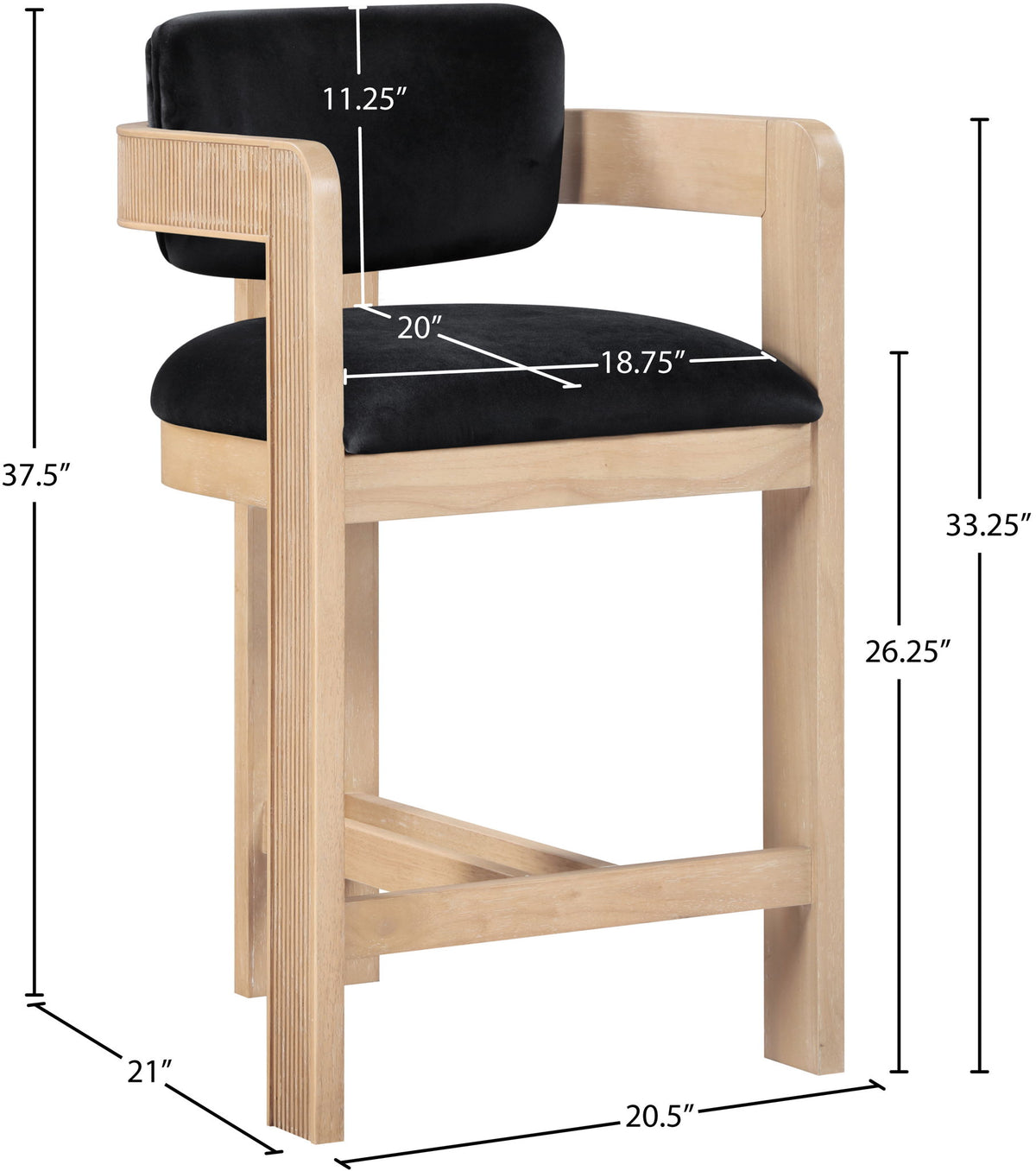 Sacha - Velvet Stool With Natural Base