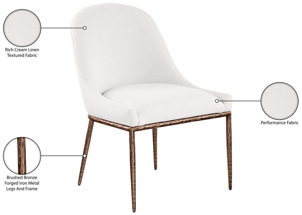 Ferro - Linen Textured Performance Fabric Upholstered Dining Side Chair - Cream / Brushed Bronze
