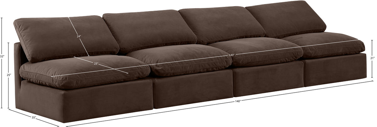 Indulge - Velvet 4 Seat Modular Armless Sofa