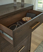 Radkin - Five Drawer Chest - Burnished Brown