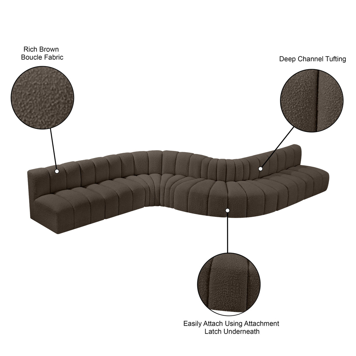 Arc - Boucle Fabric 8 Piece Curved Modular Sofa
