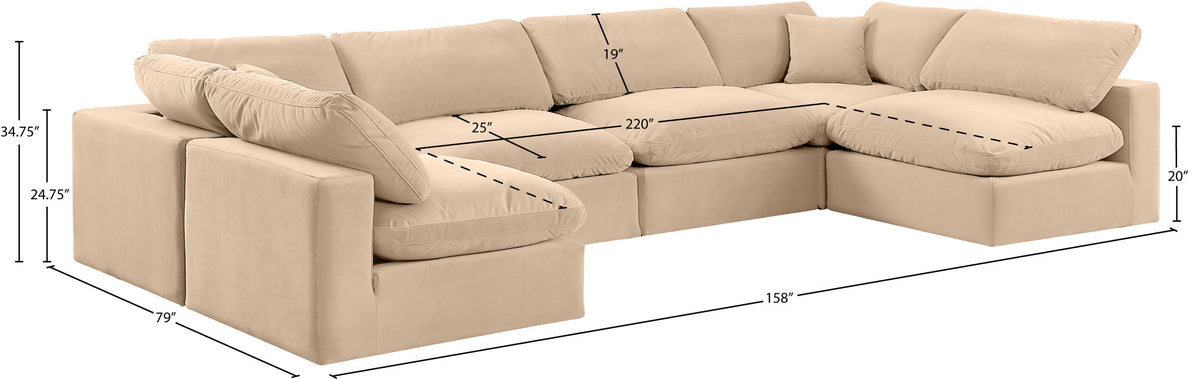 Comfy - 6 Piece Velvet Modular Armless Sectional